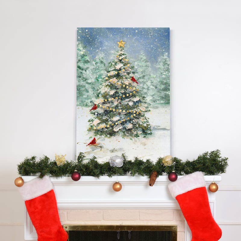 Cardinals and Christmas-Premium Gallery Wrapped Canvas - Ready to Hang