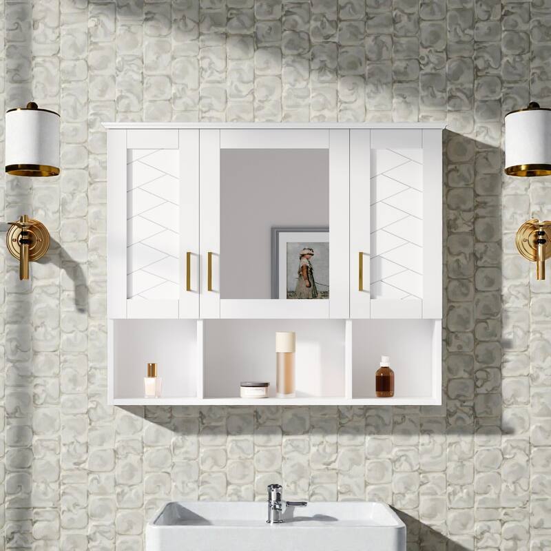 35 Inch Wall Mounted Bathroom Medicine Cabinet with Mirror, Adjustable Shelves, Soft Close Doors