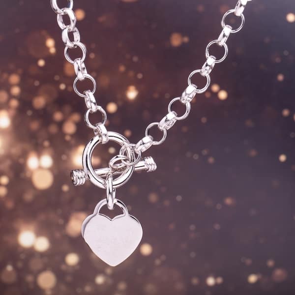 slide 1 of 9, Miadora Sterling Silver Heart Toggle Necklace