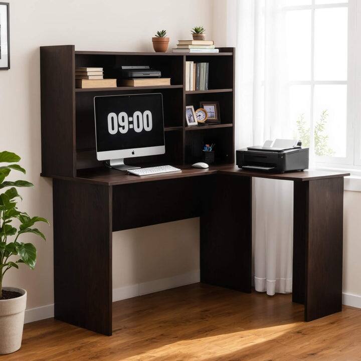 Ivinta Wood L Shaped Computer Desk with Hutch Modern Corner Gaming Desk - Black
