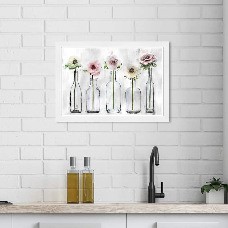 Wynwood Studio 'Anemone Floral' Floral and Botanical Gray Wall Art Framed Print - 19 x 13