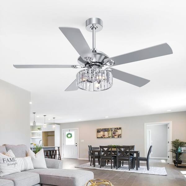 52 Inch Chrome Ceiling Fan with Lights and Remote(5-blade) - Bed Bath ...
