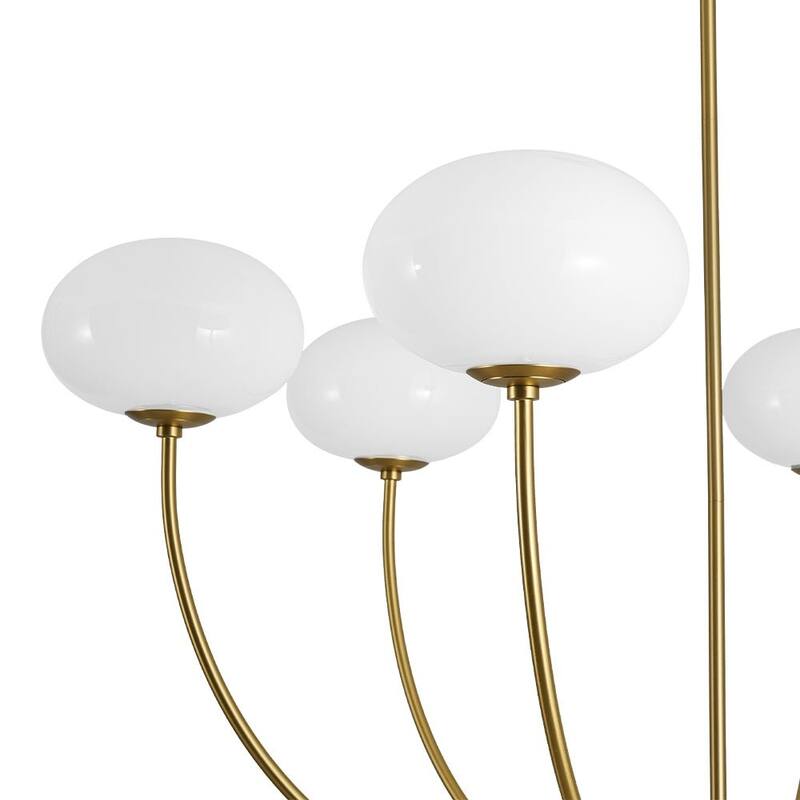 Modern 6-Light Oval Globe Opal Glass Arc Metal Chandelier - 40.9 in