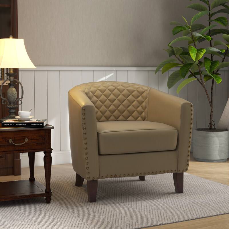 Ethan Accent Chair Barrel PU Leather with Nailhead Trim