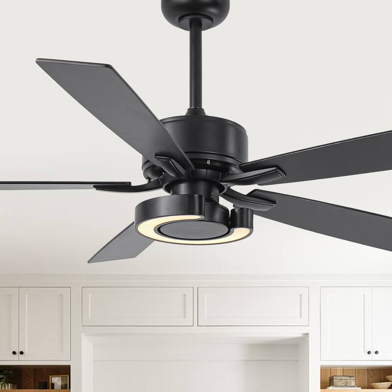 52-Inch Modern Intergatred LED Reversible Black Ceiling Fan with Light and Remote