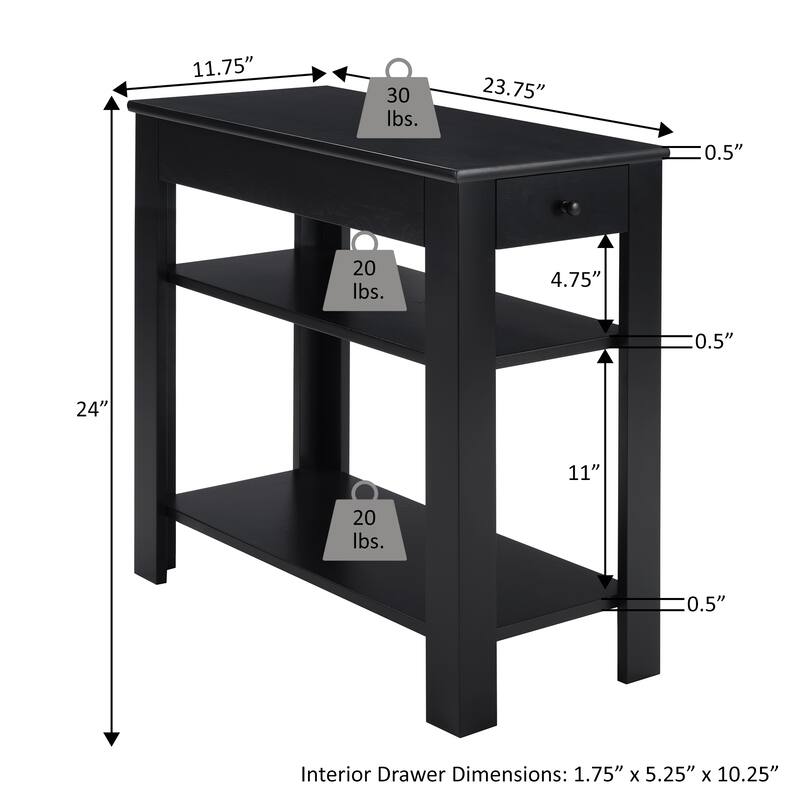 Convenience Concepts Designs2Go 1 Drawer Baja Chairside End Table with Shelves