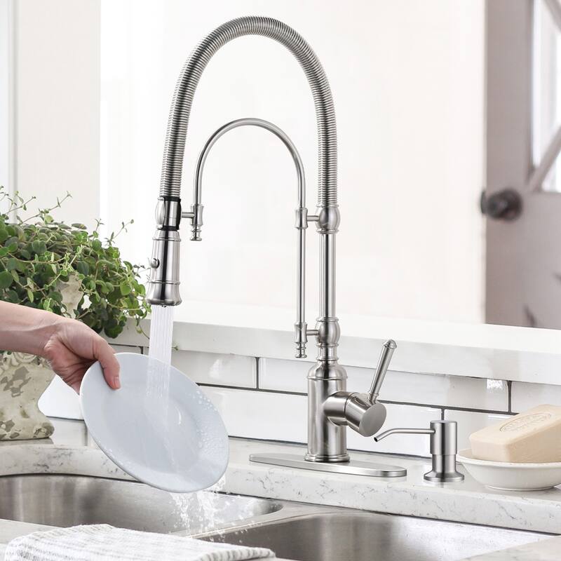 WOWOW Single Handle Gooseneck Pull Down Sprayer Kitchen Faucet