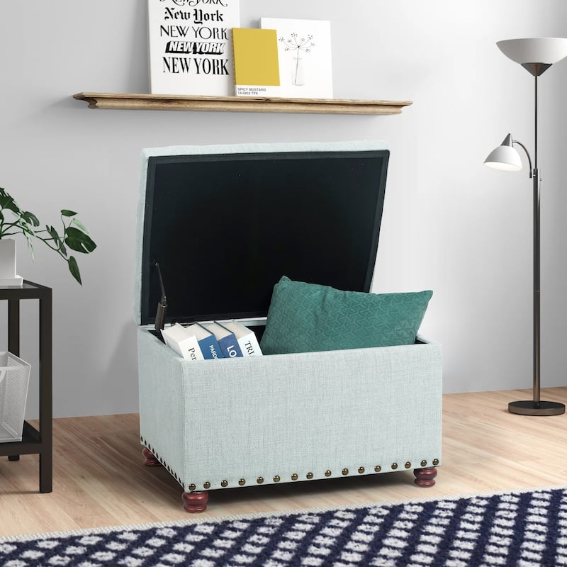 Adeco Norsup Grey Blended Linen Storage Ottoman Footstool