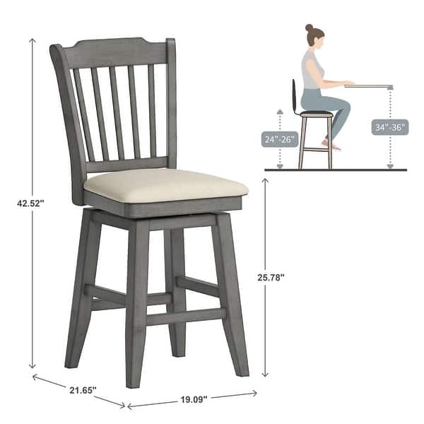 dimension image slide 1 of 2, Eleanor Slat Back Wood Swivel Stool by iNSPIRE Q Classic