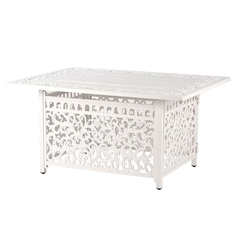 Rectangular 48 in. x 36 in. Aluminum Propane Fire Pit Table, Glass Beads, Two Covers, Lid, 57,000 BTUs - N/A