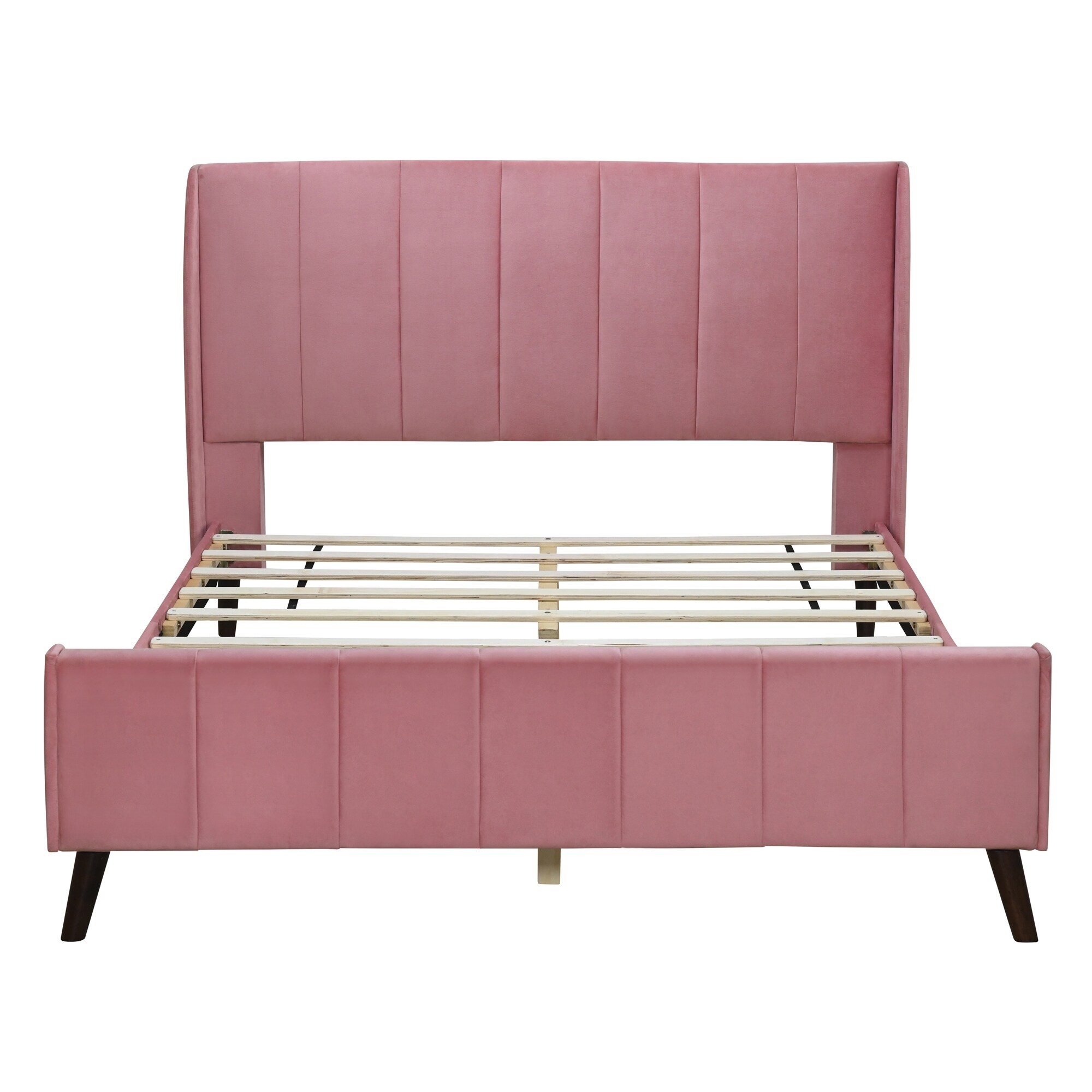 Luxurious Velvet Upholstered Platform Bed Frame w/Wingback Headboard