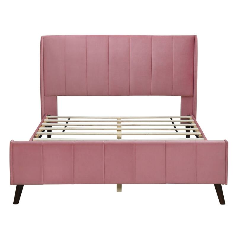 Twin/Full/Queen Size Velvet Upholstered Platform Bed Frame with Headboard and Wooden Slats Support, No Box Spring Needed