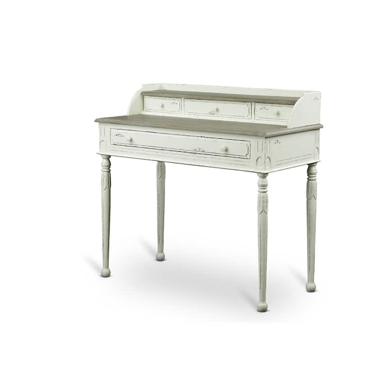 French Accent Writing Desk - Traditional Desk with Storage, 4 Drawers, Distressed White Finish, Home Office Desk