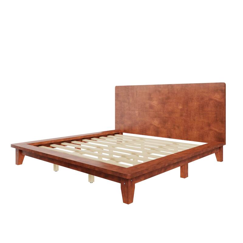 Minimalist Wood Platform Bed Frame with Headboard by Harper&Bright Designs