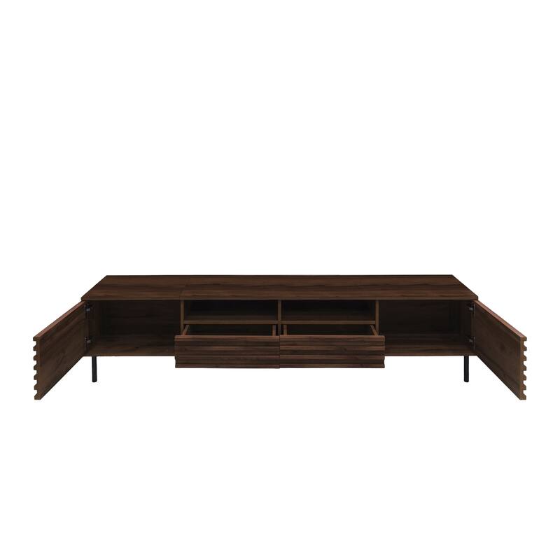 TV Stand for Living Room, Mid Century Modern Entertainment Center for 65/75/85" TVs, Slatted Door Design Media Console Table
