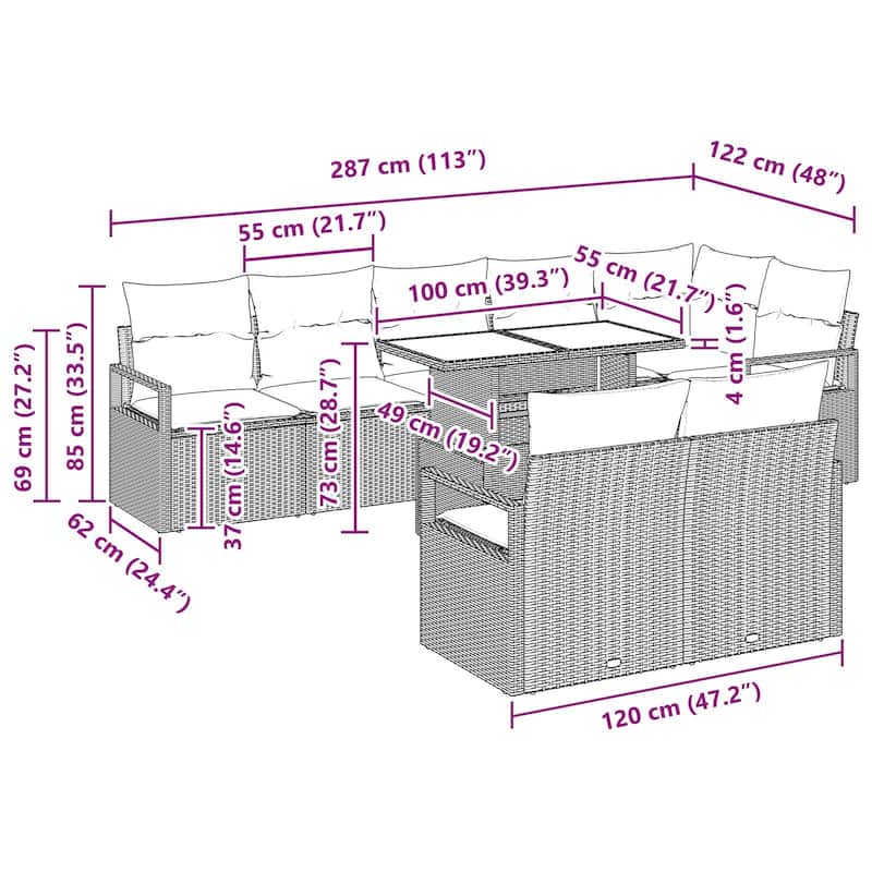 vidaXL 9 Piece Garden Sofa Set with Cushions - 113×48×27.2