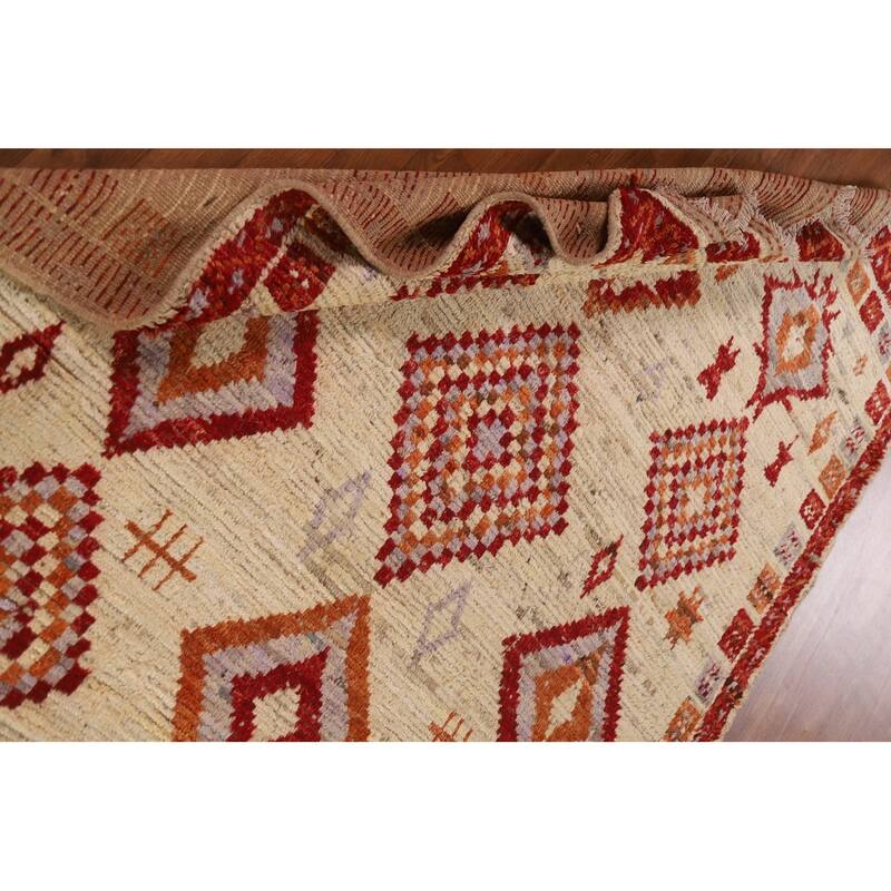 Hand Knotted Oriental 100% Wool Carpet Modern Tribal Beige & Ivories Moroccan Area Rug - 7' 10'' X 5' 9''