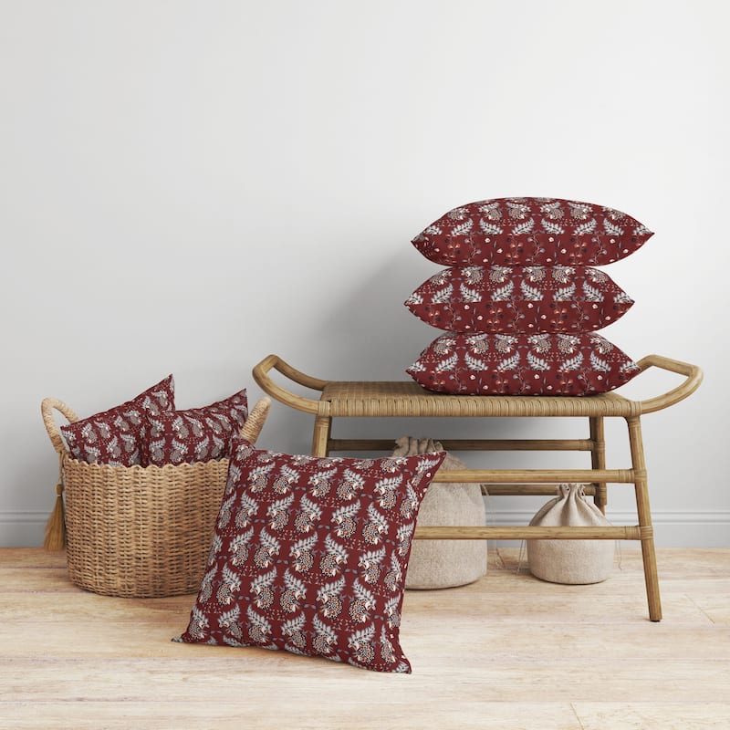 Botanical Bouquet Faux Suede Reversible Throw Pillow Red and Gray