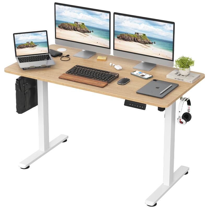 Electric Standing Desk Adjustable Height Sit Stand Home Office Desk with Splice Board - Natural