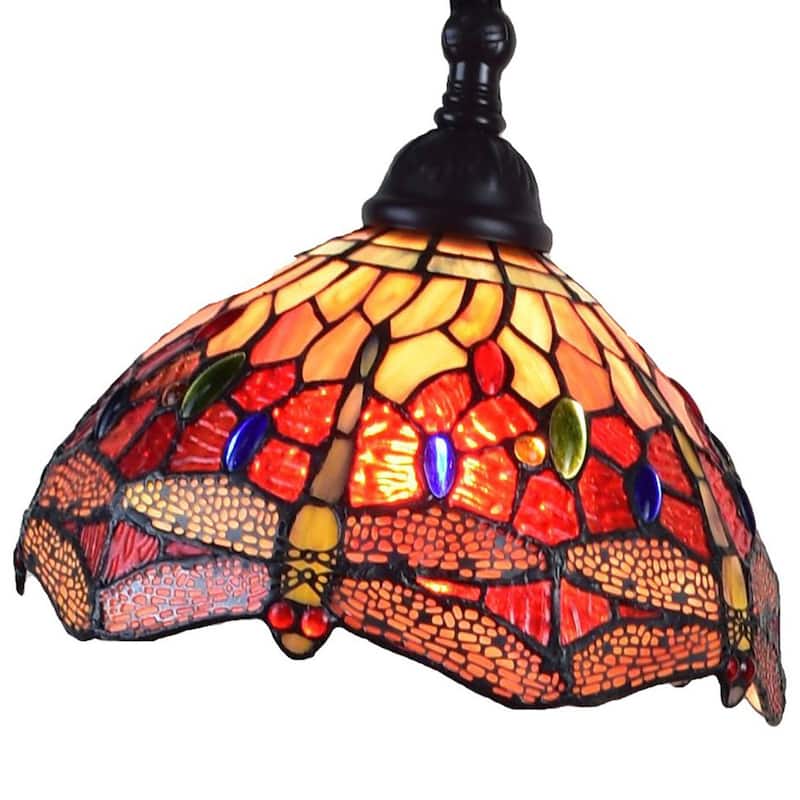 Black and Red Metal Torchiere Floor Lamp with Stained Glass Dome Shade - 10” x 10” x 61” (D x W x H)