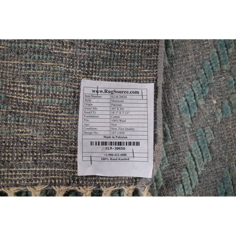 Moroccan Abstract Area Rug Hand-Knotted Oriental Grey Wool Carpet - 7'11"x 10'1"