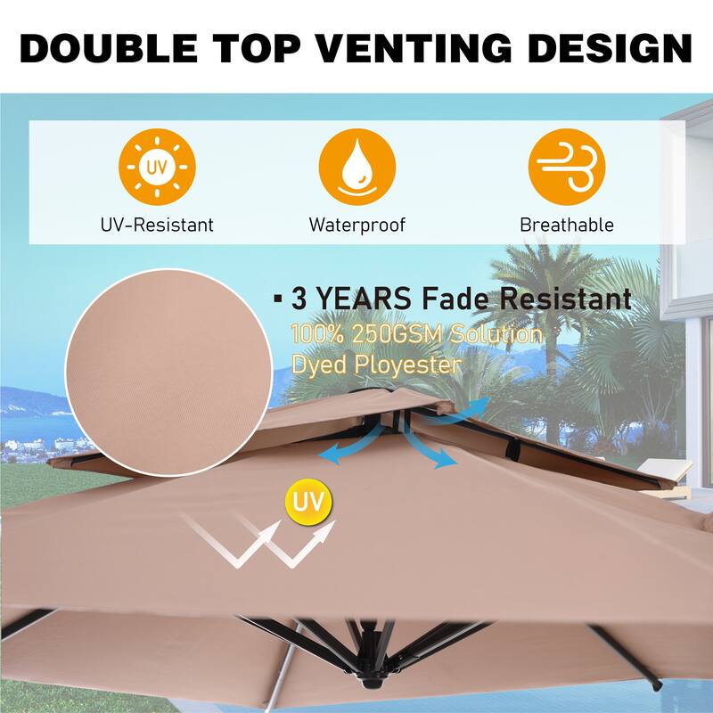 10FT Patio Cantilever Offset Umbrella with 360-degree Rotation Aluminum Umbrella with Base