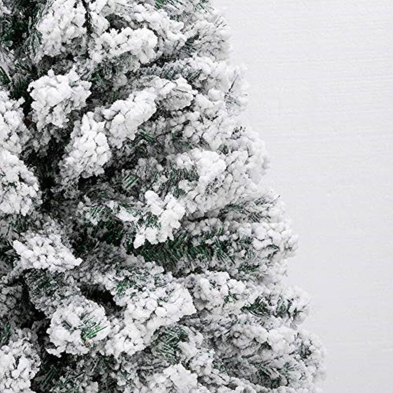 6ft Snow Flocked Artificial Christmas Pine Tree with 1050 PVC Tips Full and Realistic Design - 6-Feet