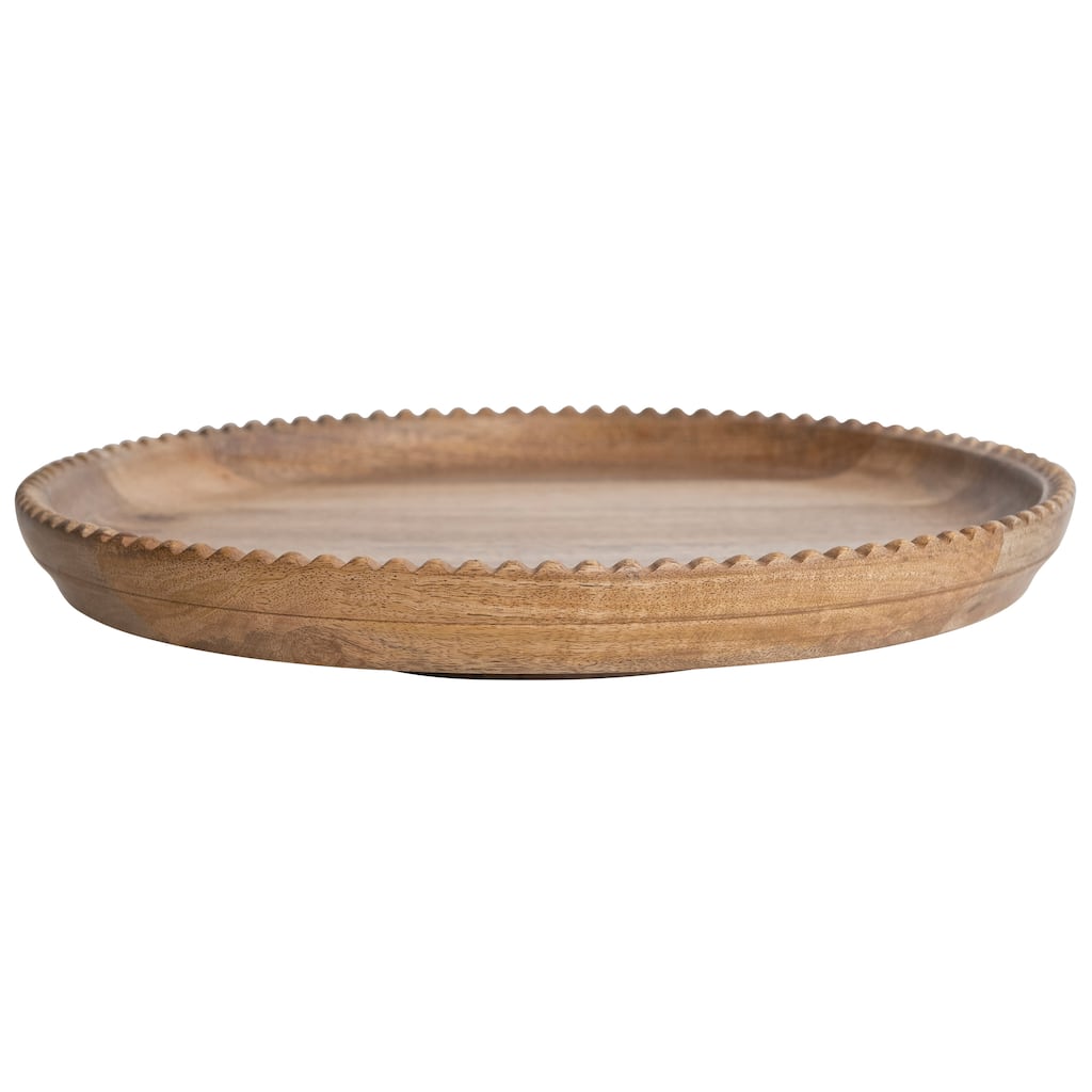 Wood Lazy Susan with Carved Scalloped Edge - 15.5"L x 15.5"W x 2.3"H