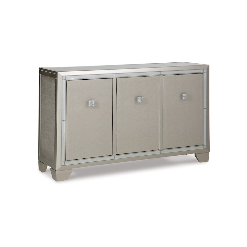Sideboard Cabinet, Mirrored Top, 54 Inch, Adjustable Shelves, Silver