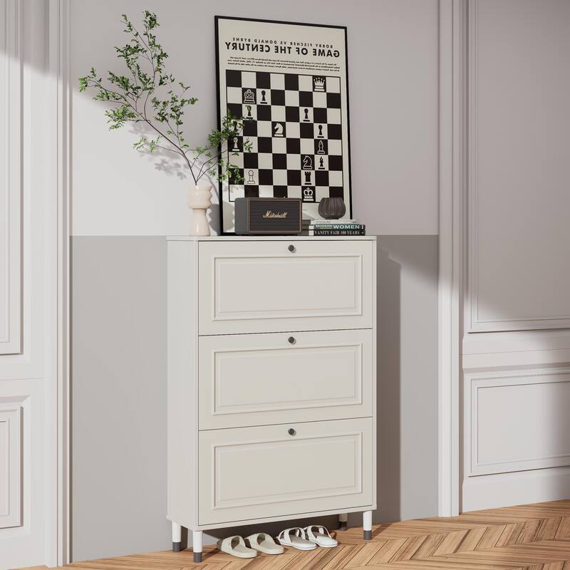 Shoes Storage Cabinet for Entryway,Narrow Shoe Rack Cabinet,Shoe Cabinet with 3 Flip Drawers, Freestanding Shoe Organize