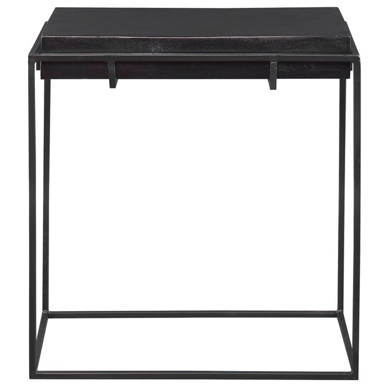 24" Black Modern Natural Textured Rectangular Side Table