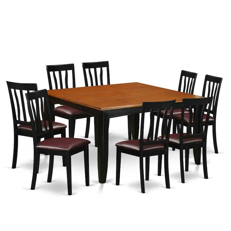 9 Piece Dining Set - Square Table & 8 Chairs - Dark Cappuccino Finish - Elegant Kitchen Table Set