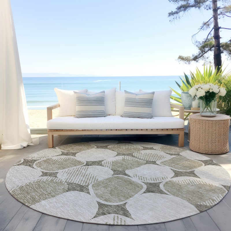 Machine Washable Indoor/ Outdoor Chantille Puffy Modern Rug - Taupe - 8' x 8'