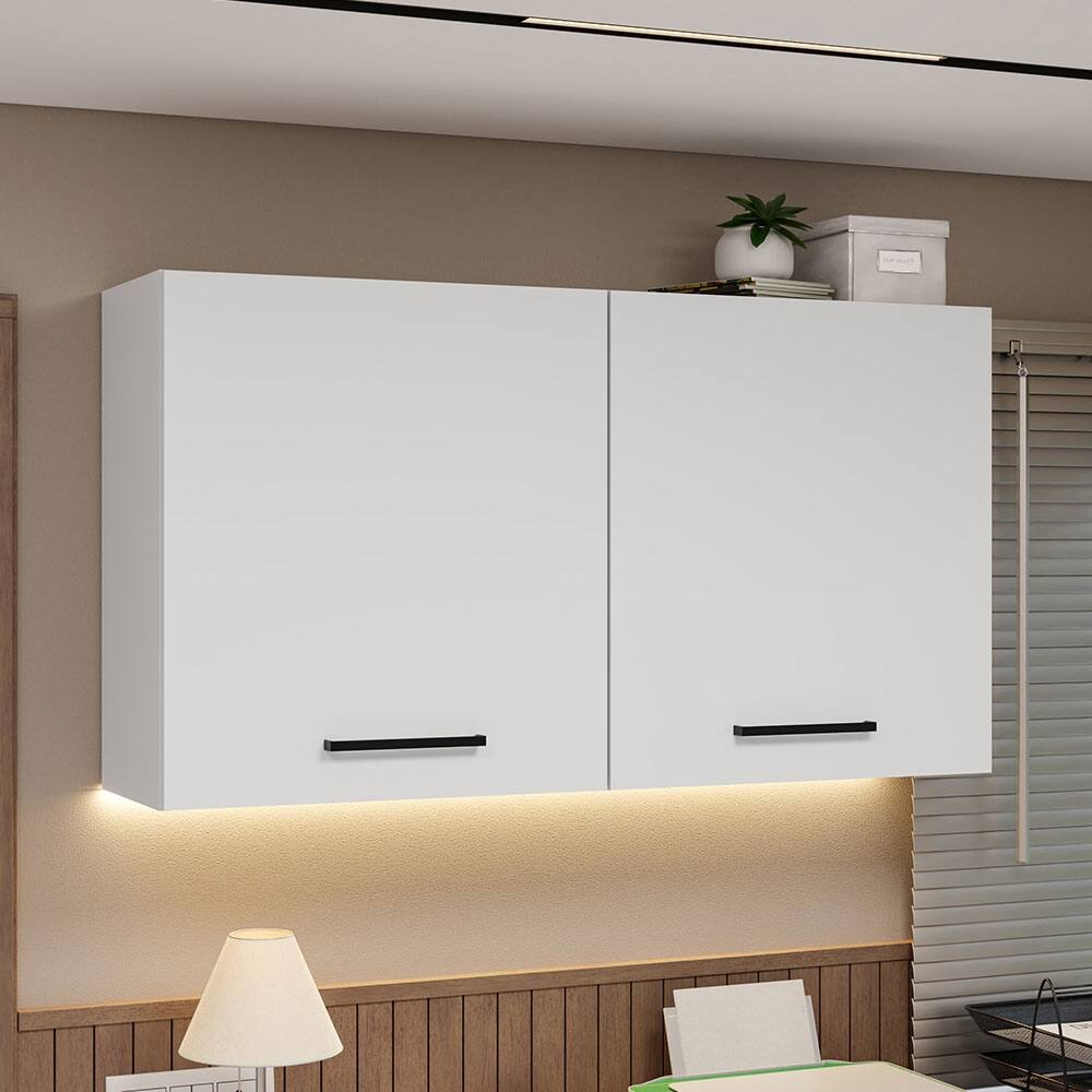 Madesa Office Storage Cabinet with 2 Doors Wooden Organization Unit for Office Supplies, Documents, Files, Home Office - White