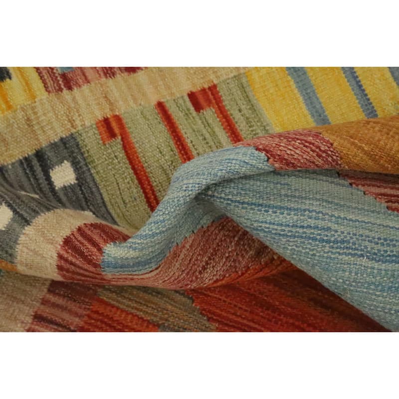 Hand Woven Oriental 100% Wool Carpet Southwestern Tribal Multi-Colored Kilim Area Rug - 9' 10'' X 8' 2''