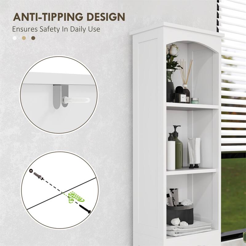 White Tall Cabinet with Drawer and Open Shelves Barn Door Style for Bathroom or Kitchen Use - 13.4" L x 9.4" W x 66.9" H