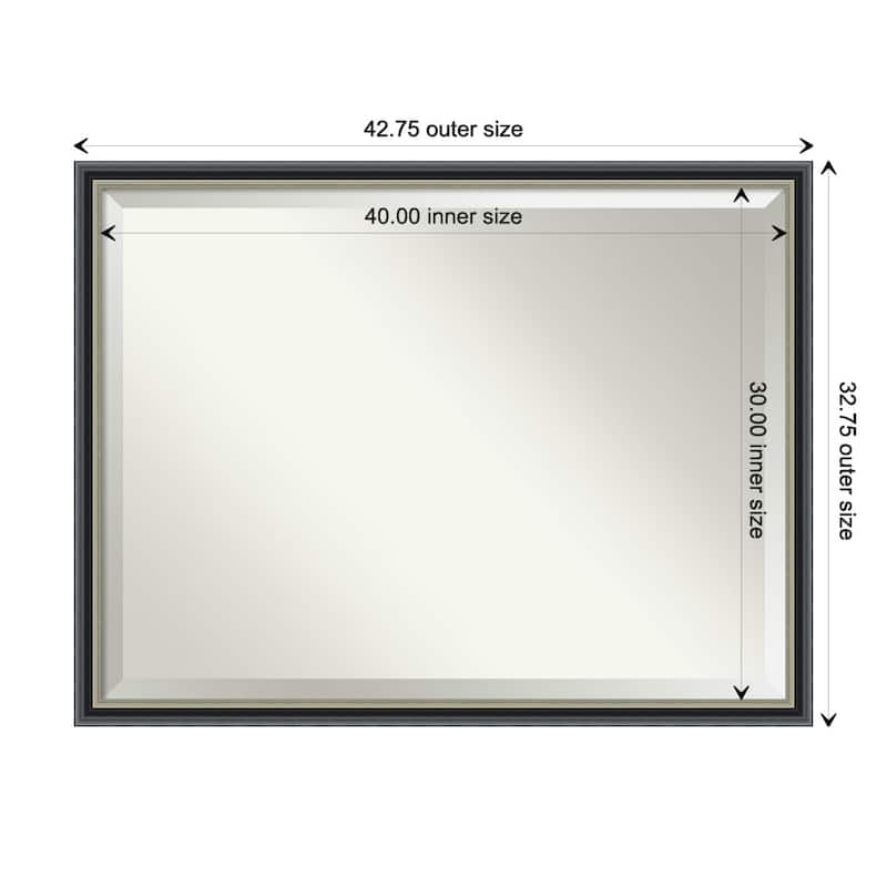 Theo Black Silver Beveled Wood Framed Bathroom Vanity Wall Mirror - Theo Black Silver - Glass Size 40x30