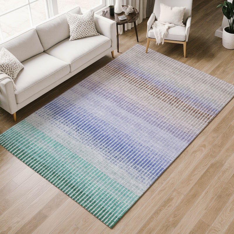 Machine Washable Indoor/ Outdoor Contemporary Stripes Chantille Rug