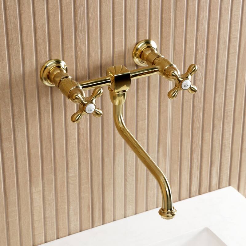 Kingston Brass Heritage Two-Handle 2-Hole Wall Mount Bathroom Faucet