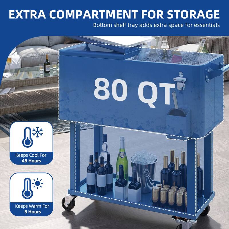 80 Quart Patio Cooler Cart With Bottle Opener Drainage - N/A