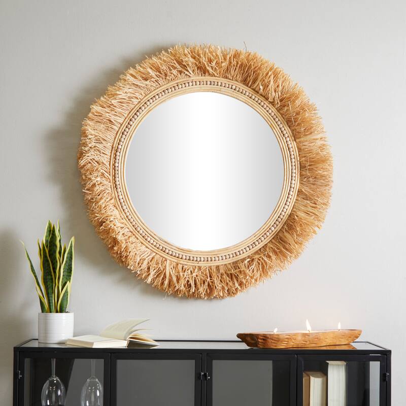 Seagrass Wall Mirror with Fringe Detailing - Light Brown - Roche River Decor - 1"W x 35"L x 35"H