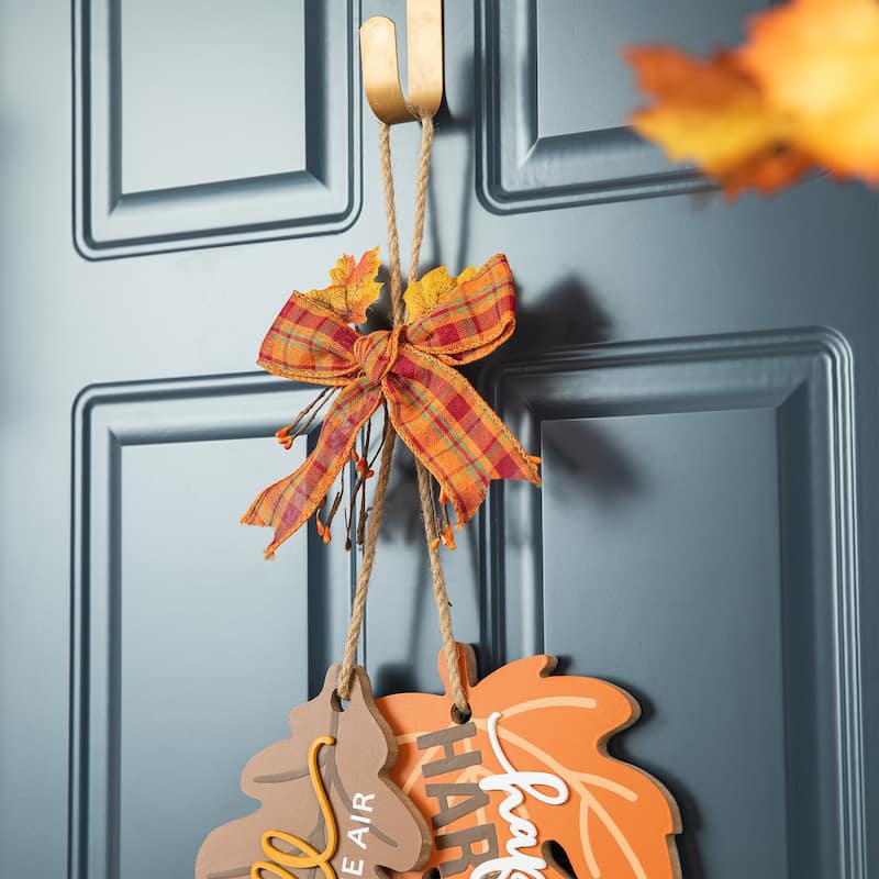 Glitzhome Wooden Maple Leaves Scarecrow Sunflower Door Hanger Wall Decor