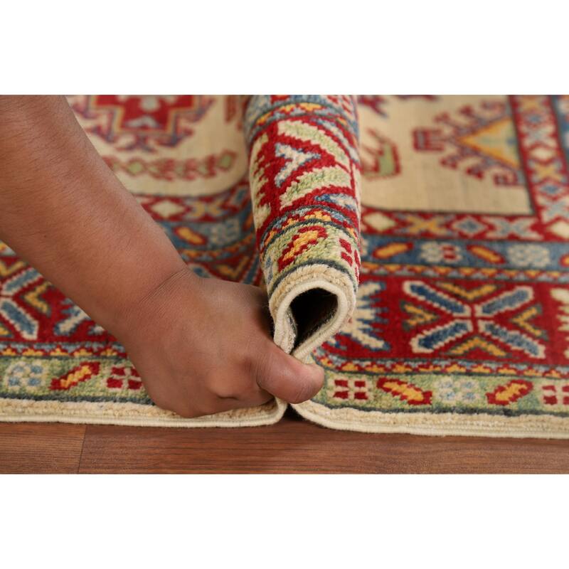 Traditional Kazak Oriental Accent Rug Hand-Knotted Wool Carpet - 3'5" x 4'10"