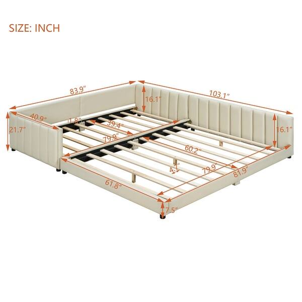 dimension image slide 1 of 2, Queen Size & Twin XL Size Upholstered Platform Bed