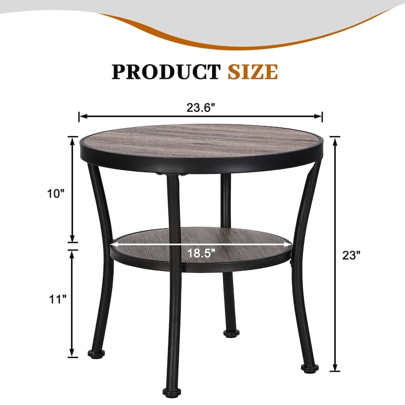 Myhozm Rustic Round End Table with Storage, Industrial Side Table for Living Room