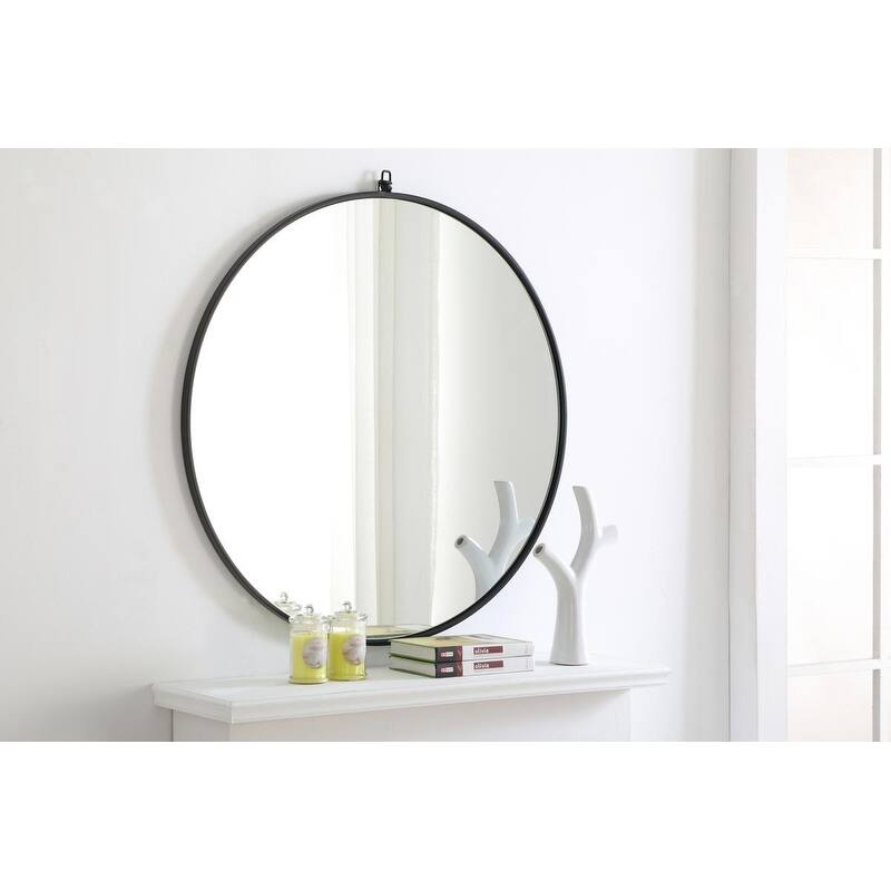 Carson Carrington Labbemala Metal Framed Round Wall Mirror - 36" Diameter - Black