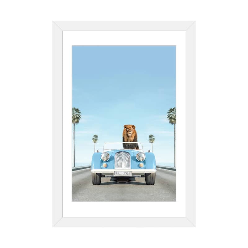 iCanvas "Blue Vintage Car With Lion" by Tiny Treasure Prints - White - 32x24x1