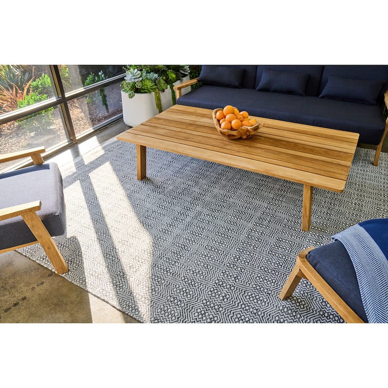 Echo Indoor/Outdoor Flatweave PET yarn Ivory/Black Area Rug.