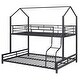 preview thumbnail 8 of 10, Black Metal House Bunk Bed with Roof, Ladder and Fence for Kids, Boys and Girls