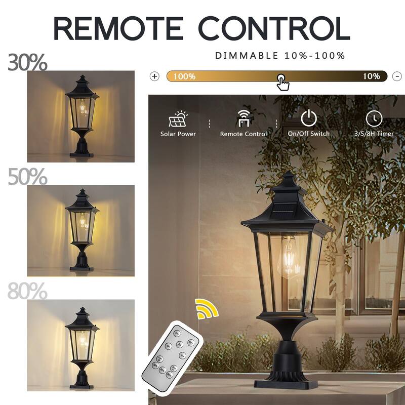 22 Inch Farmhouse Solar Lamp Post Light with Pier Mount